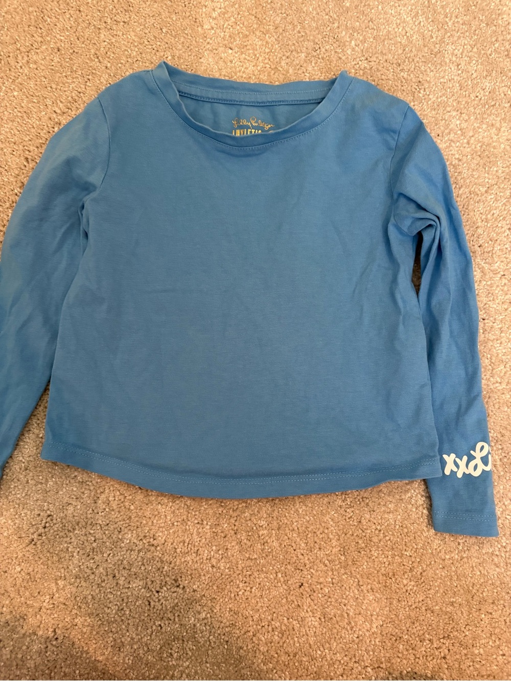 Lilly Pulitzer Blue Long-Sleeve Kids Tee with Sleeve Script